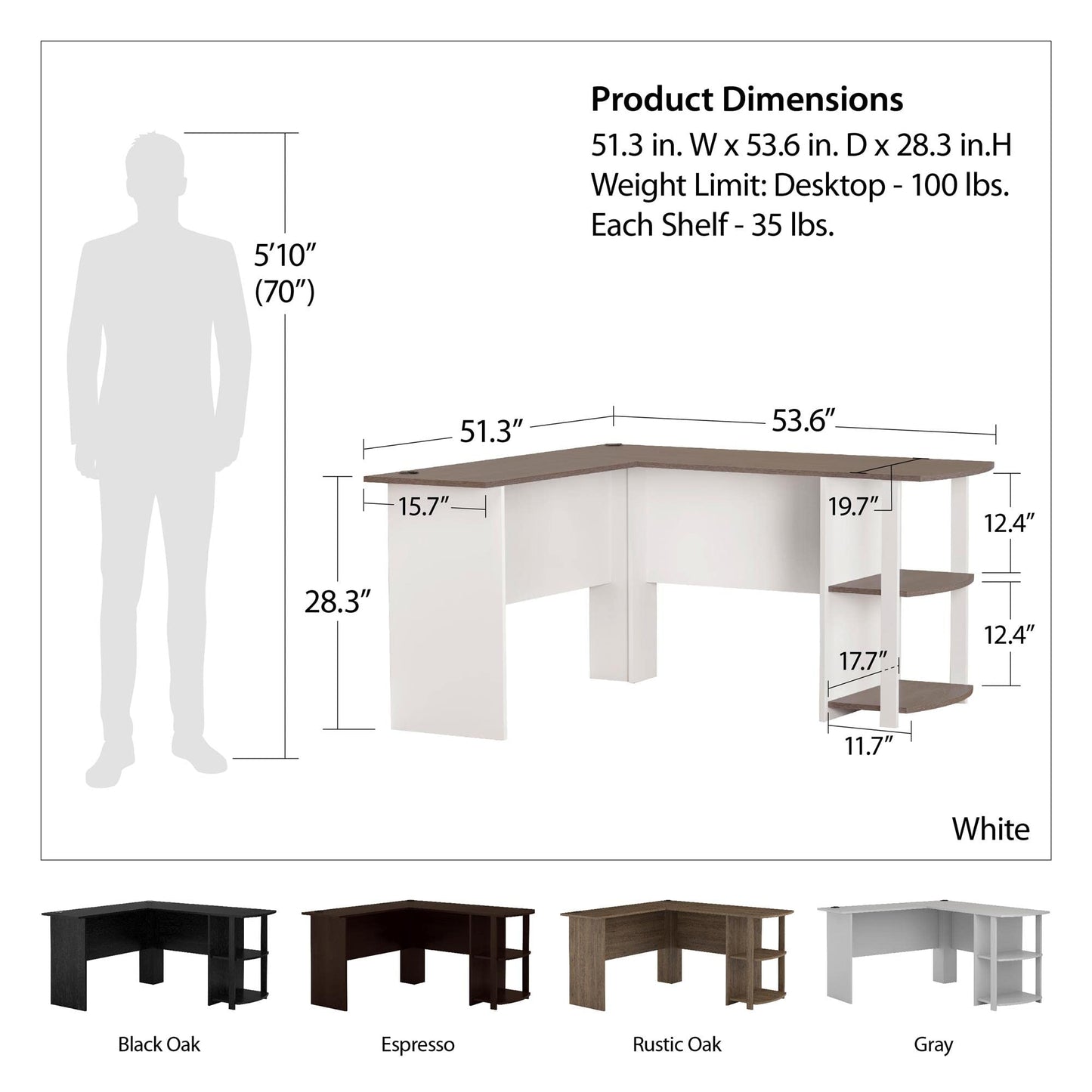 Ameriwood Home Dakota L-Shaped Desk with Bookshelves, Dove Gray