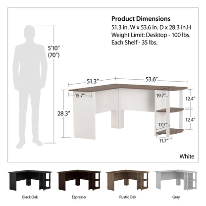 Ameriwood Home Dakota L-Shaped Desk with Bookshelves, Dove Gray