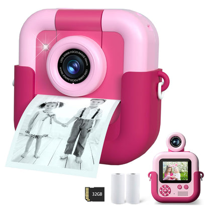 Kids Camera Instant Print,Kids Video Camera Instant Print Camera for Kids,Kids Instant Camera with Print Paper & 32G Card,Christams Birthday Gifts for Girls Age 3-12