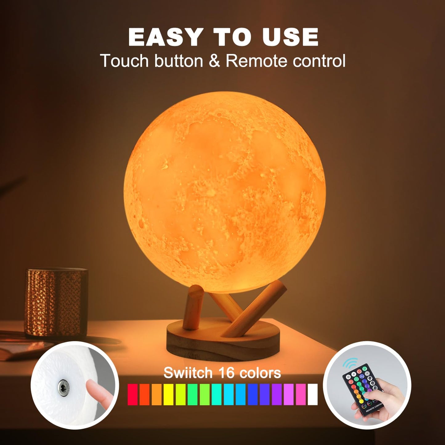Moon Lamp Night Light with Remote and Stand