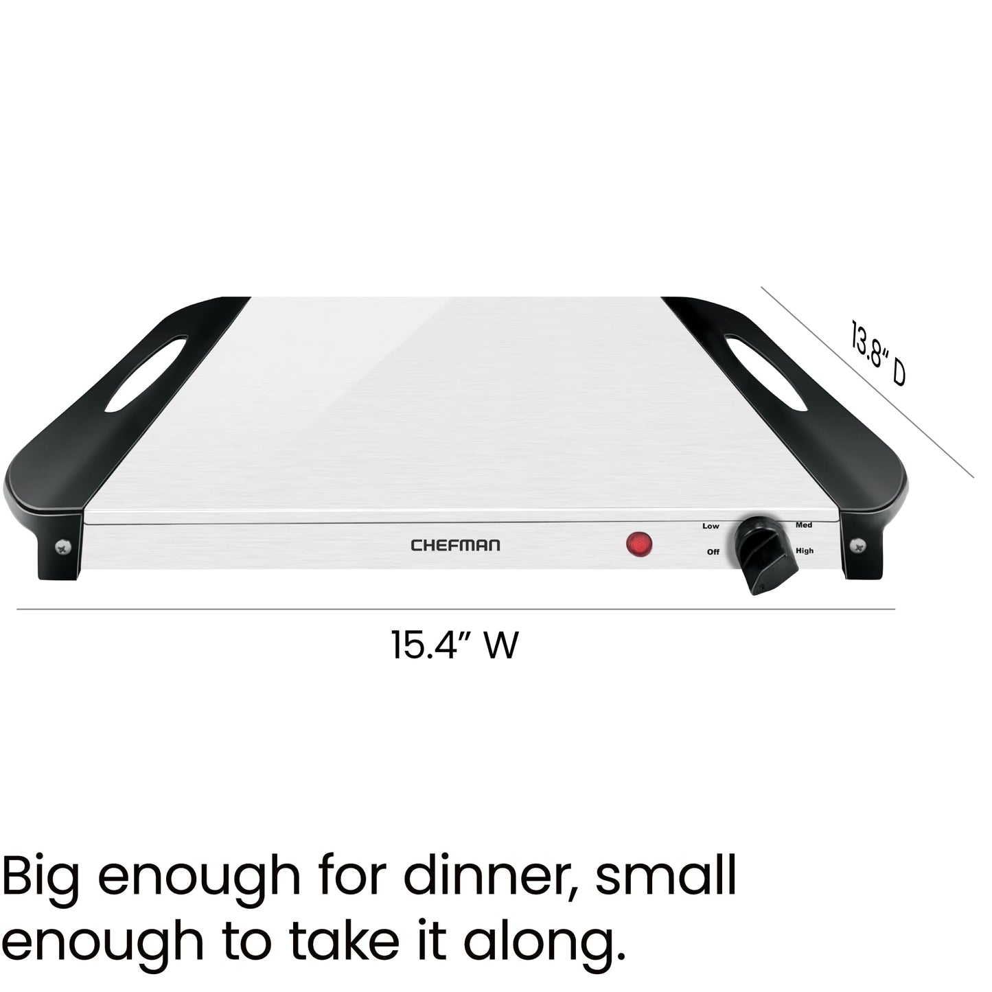 Chefman Electric Buffet Server + Warming Tray w/Adjustable Temperature & 3 Chafing Dishes, Hot Plate Perfect for Holidays, Catering, Parties, Events & Home Dinners, 14" x 14" Surface, Stainless Steel