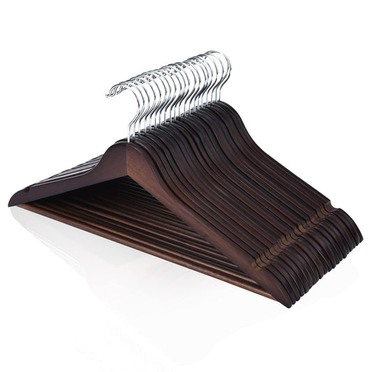 FairyHaus Wood Hangers 30 Pack, Smooth Finish Wooden Coat Suit Hangers with 360° Swivel Hook and Notches, Lightweight Walnut Wood Clothes Hangers for Camisole, Pants, Dress