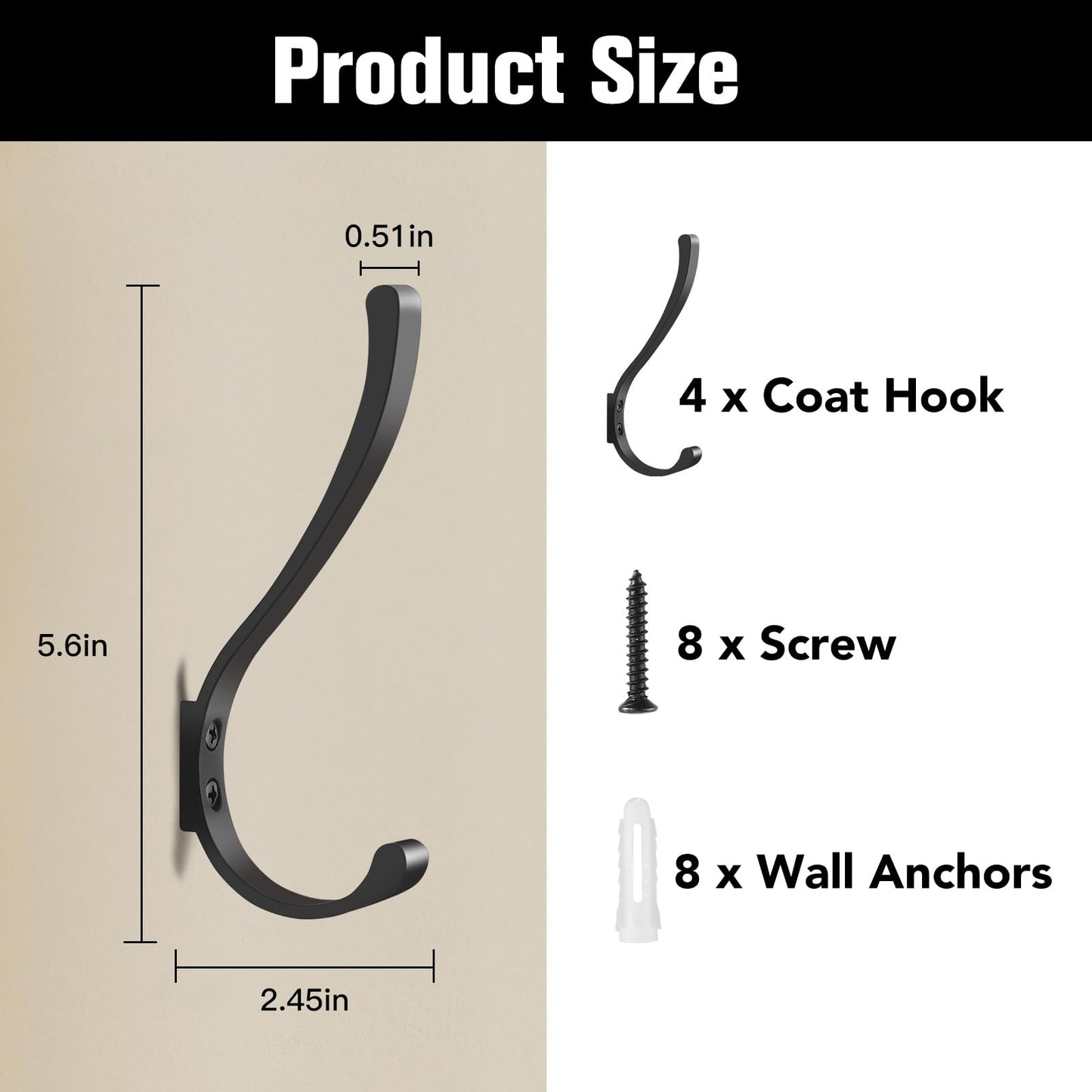 4 Pack Heavy Duty Wall Hooks for Hanging