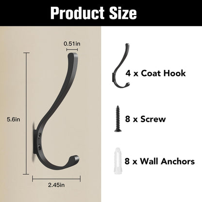 4 Pack Heavy Duty Wall Hooks for Hanging