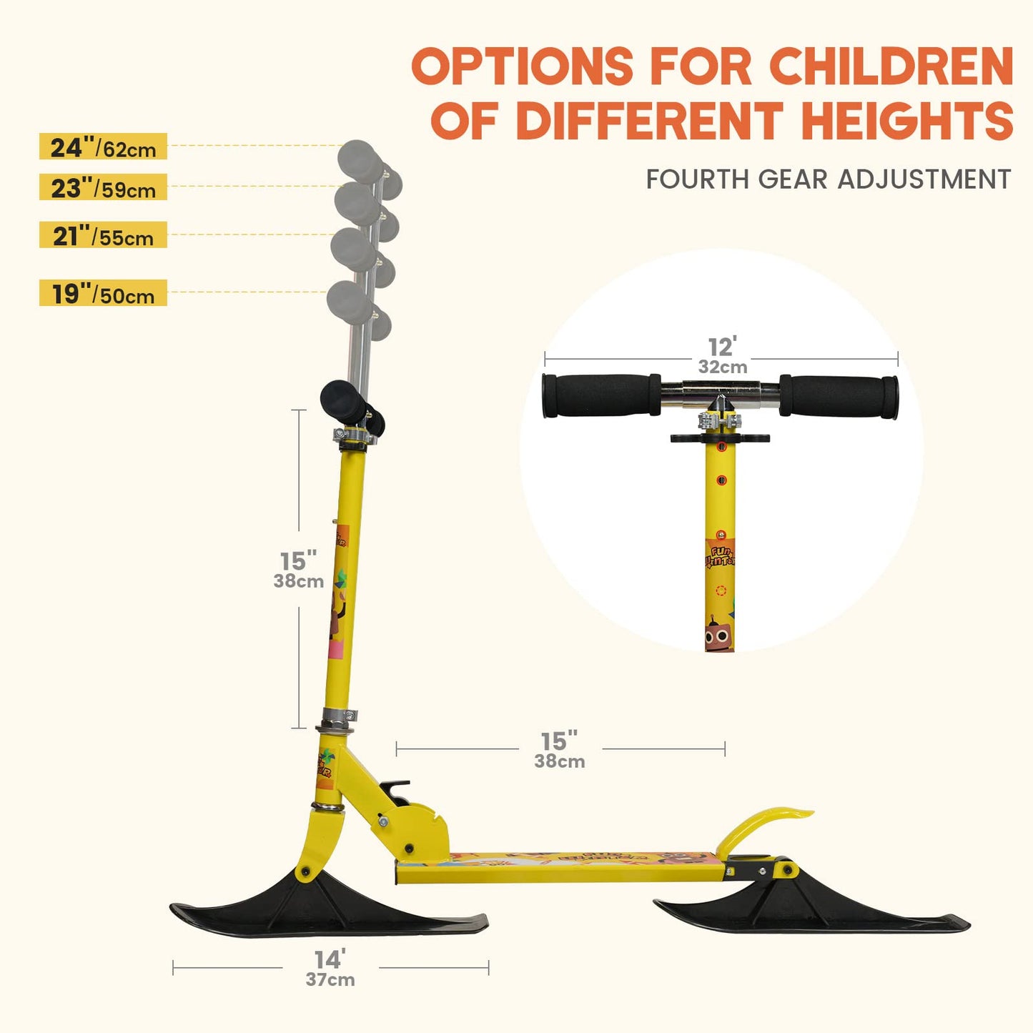 FunWater 2-in-1 Kids Kick Scooter, Snow Sled Kick Scooter Conversion Kit, Foldable Body, Light Weight, Adjustable Height Handle, Toddler Scooter for Kids