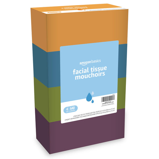 Amazon Basics 2-Ply Facial Tissues, 640 Total