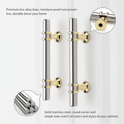 Leulan 10 Pack Kitchen Cabinet Handles Brushed Brass Gold and Nickel Cabinet Handles 3 Inch Hole to Hole Cabinet Pulls Dresser Drawer Pulls Cabinet Hardware