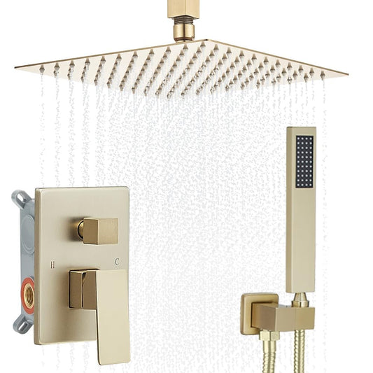 JingGang 10 Inch Ceiling Mounted Shower System Rain Mixer Shower Combo Set Rainfall Shower Head System ‎Brushed Gold Shower Faucet Rough-in Valve Body and Trim Included