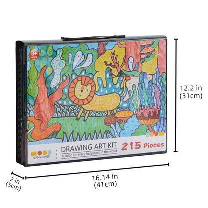 Art Supplies, 215-Piece Art Set Crafts Drawing Kit with Trifold Easel, Includes Preprinted Paper, Oil Pastels, Crayons, Colored Pencils, Smock & More Gifts for Girls Boys Teen Ages 4-6-8-9-12