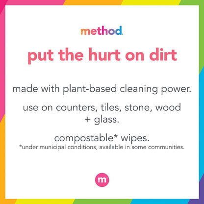 Method All-Purpose Cleaning Wipes, Pink Grapefruit, Multi-Surface, Compostable, 30 Count (Pack of 6)