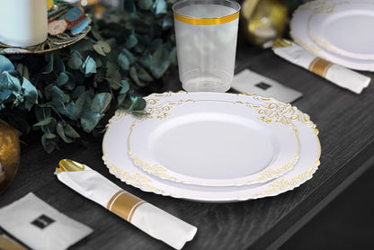 50 Gold Wrapped Plastic Cutlery Set with Napkin - By Zulzzy- Individually Pre Rolled Gold Silverware Disposable Ideal for Parties, Weddings, 50 Forks, Spoons & Knives with White Napkins