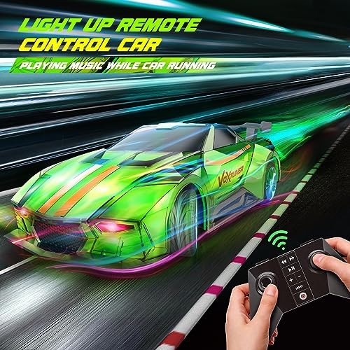 AEROQUEST RC Car Bluetooth 2.4GHz Remote Control 360 ° Lights Toy Cars with Music Player for Ages 6-12 Kids Boys Girls Birthday Gifts Green