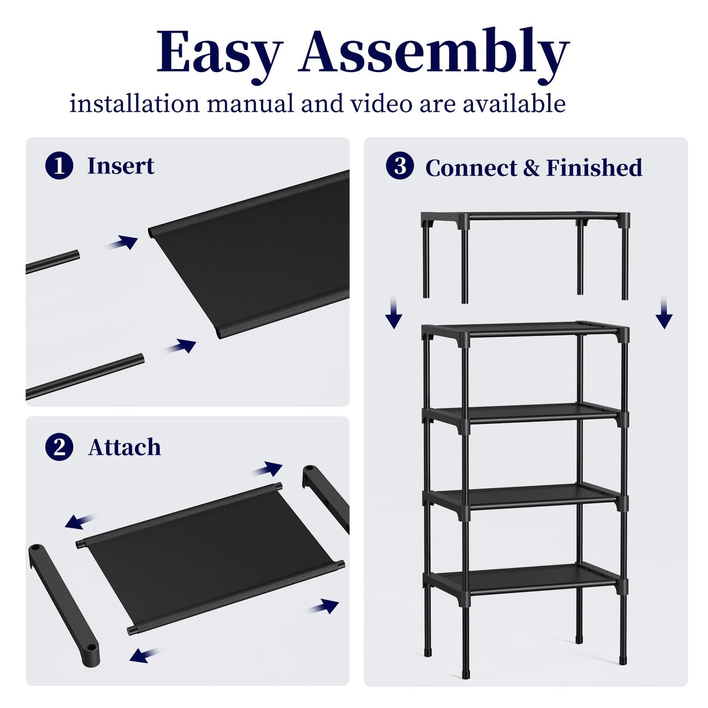 Kitsure Shoe Rack for Closet - Stackable Shoe Organizer for Closet, Closet Shoe Organizer with Non-Woven Fabric, Space-Saving Shoe Rack for Front Door Entrance, Closet Floor, Cabinet, X-Large, Black