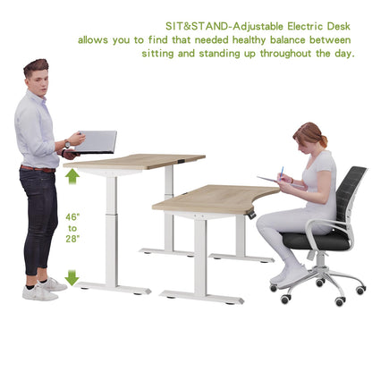 Radlove Dual Motors Height Adjustable 55 x 30'' Electric Standing Desk with Curved Design Stand Up Table 4 Memory Keys, Computer Desk with Splice Board Home Office Desk, Oak Top + White Frame