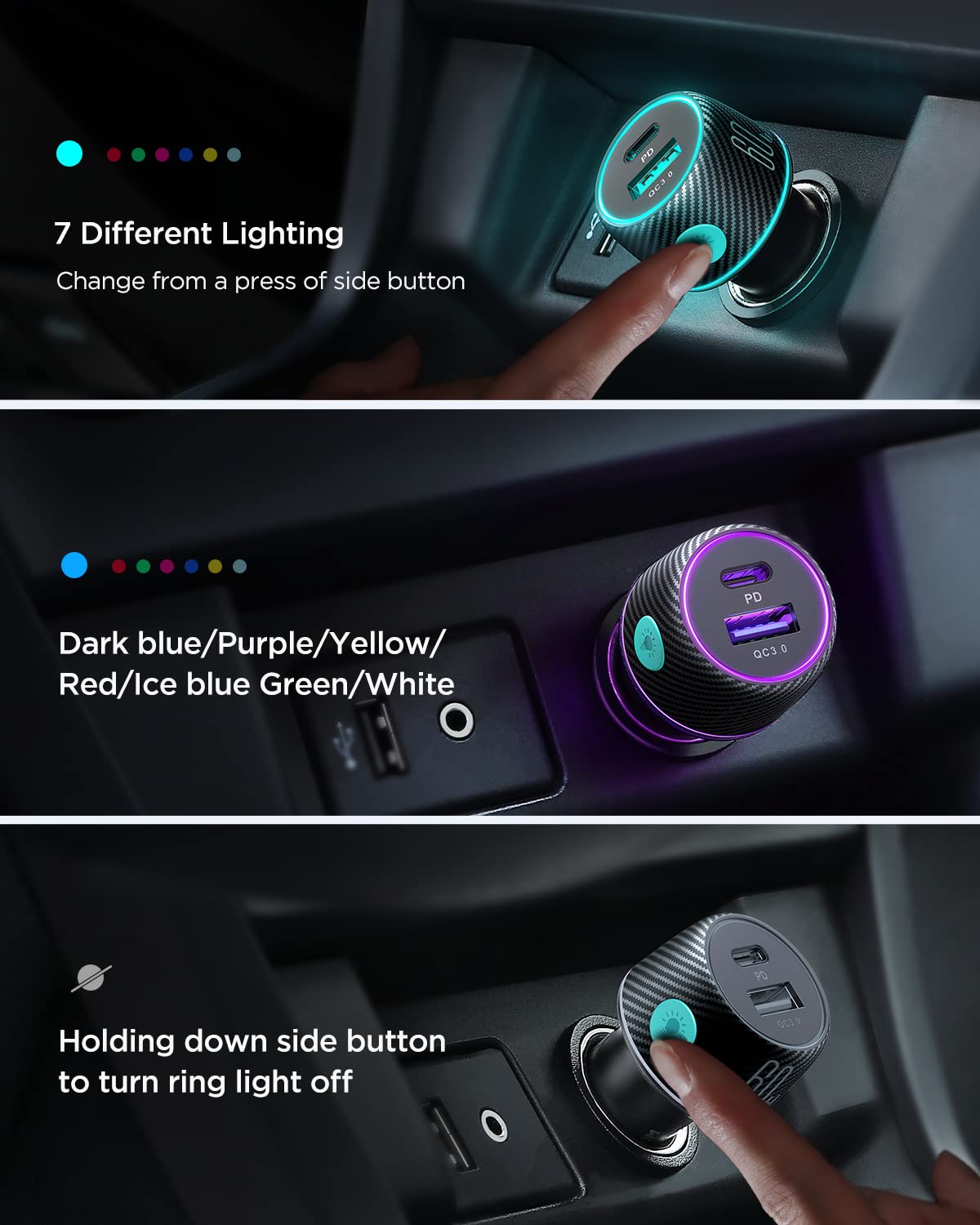 60W USB C Car Charger for iPhone 15, [PD30W&QC30W] Cigarette Lighter Phone Charger Adapter USBC Fast Charging for iPhone 15/14/13Pro Max Plus, Samsung Galaxy S23/22, iPad Pro, Google Pixel, Androids