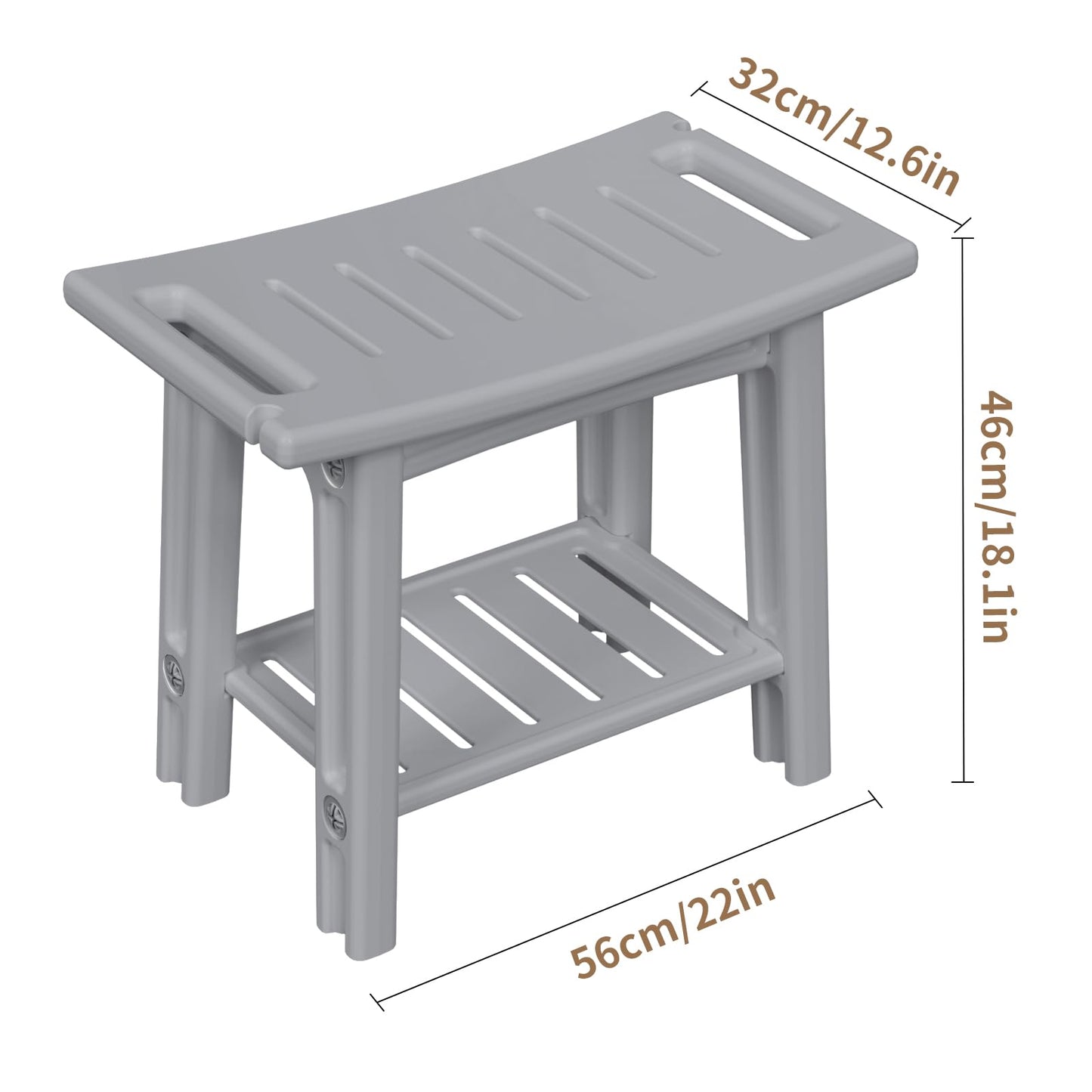 Waterproof Shower Bench Stool with Storage Shelf