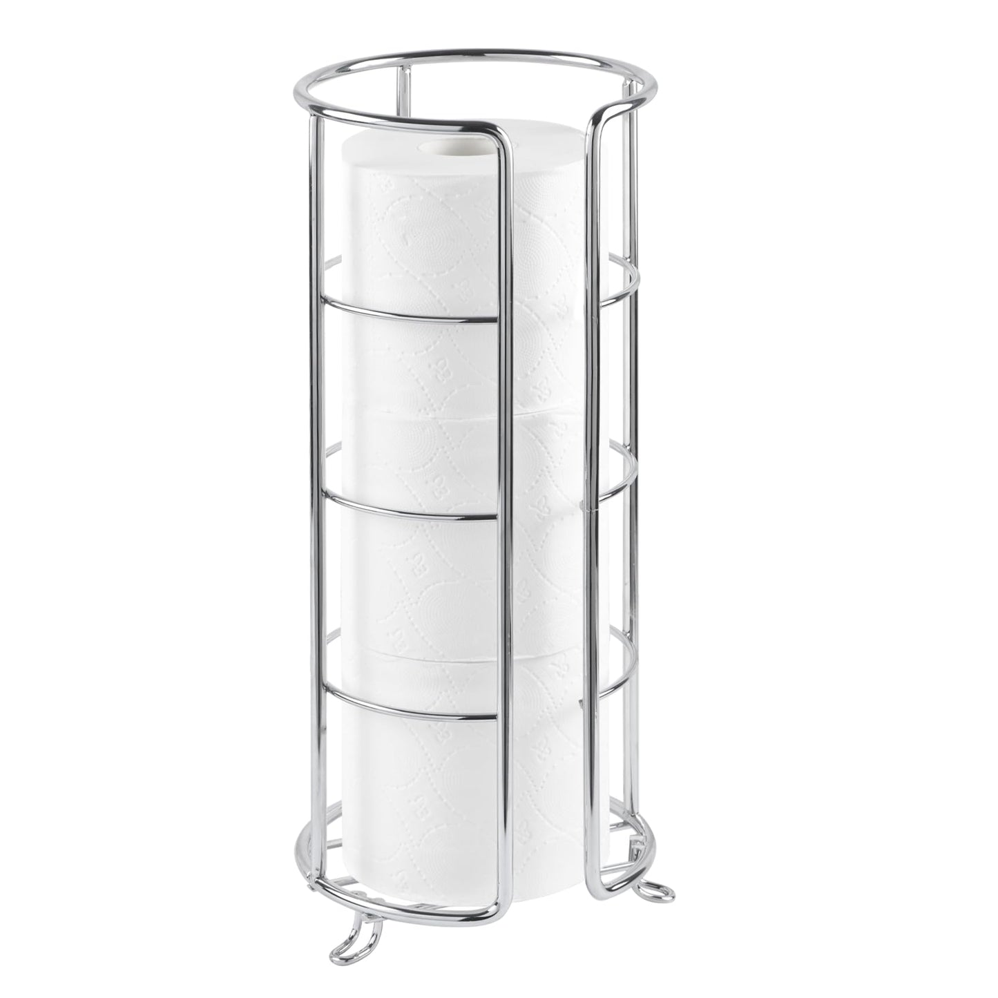 HappyHapi Toilet Paper Holder, Toilet Paper Organizer Stand, Free Standing 3 Rolls Tissue Storage, Toilet Paper Stand Metal Bathroom Accessory, Rustproof Toilet Roll Holder Silver