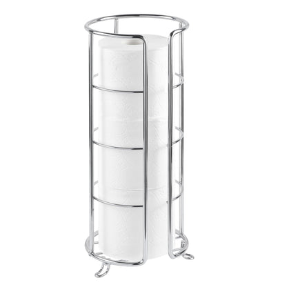 HappyHapi Toilet Paper Holder, Toilet Paper Organizer Stand, Free Standing 3 Rolls Tissue Storage, Toilet Paper Stand Metal Bathroom Accessory, Rustproof Toilet Roll Holder Silver