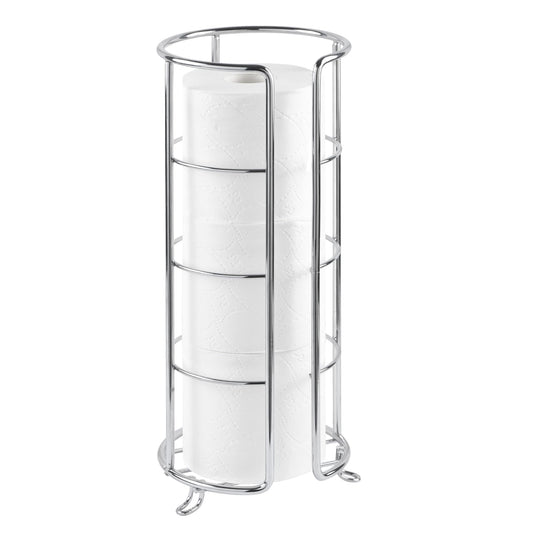 HappyHapi Toilet Paper Holder, Toilet Paper Organizer Stand, Free Standing 3 Rolls Tissue Storage, Toilet Paper Stand Metal Bathroom Accessory, Rustproof Toilet Roll Holder Silver