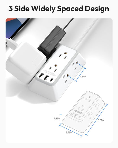 NTONPOWER 10ft Flat Plug Power Strip with USB