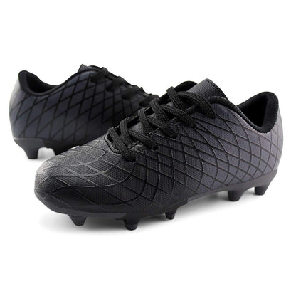 JABASIC Kids Outdoor Soccer Cleats Athletic Firm Ground Football Shoes (2,Black)