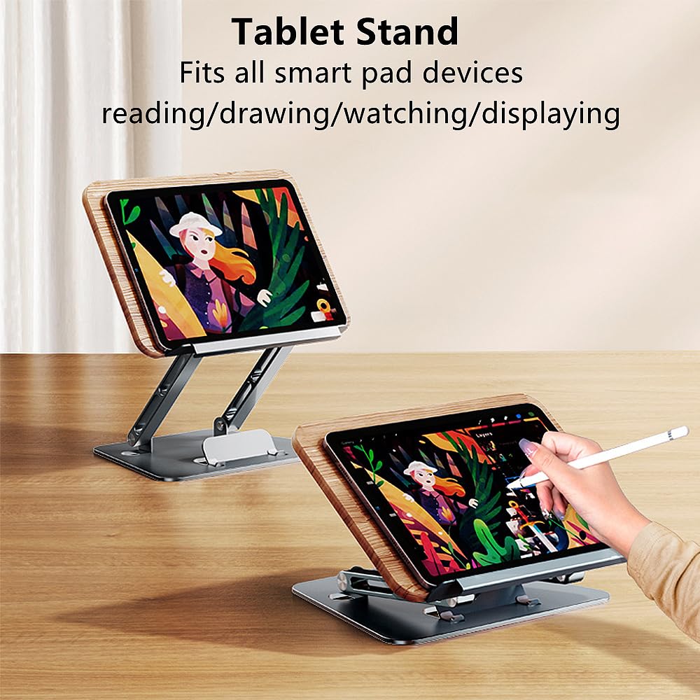 SOARCHICK Ergonomic Computer Stand for Laptop Foldable Book Stand for Reading Angle Height Adjustable Cookbook Stand Wood&Metal Portable Laptop Holder Riser Compatible with MacBook Pro/Air up to 17"
