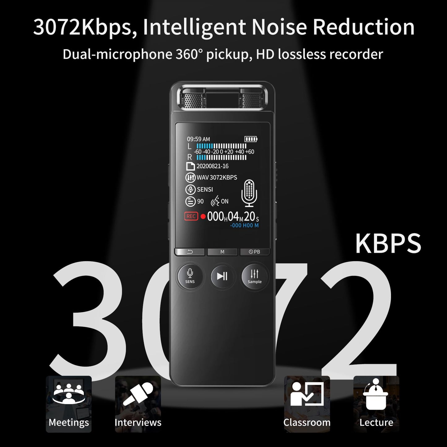 80GB Portable Voice Recorder with Dual Mic