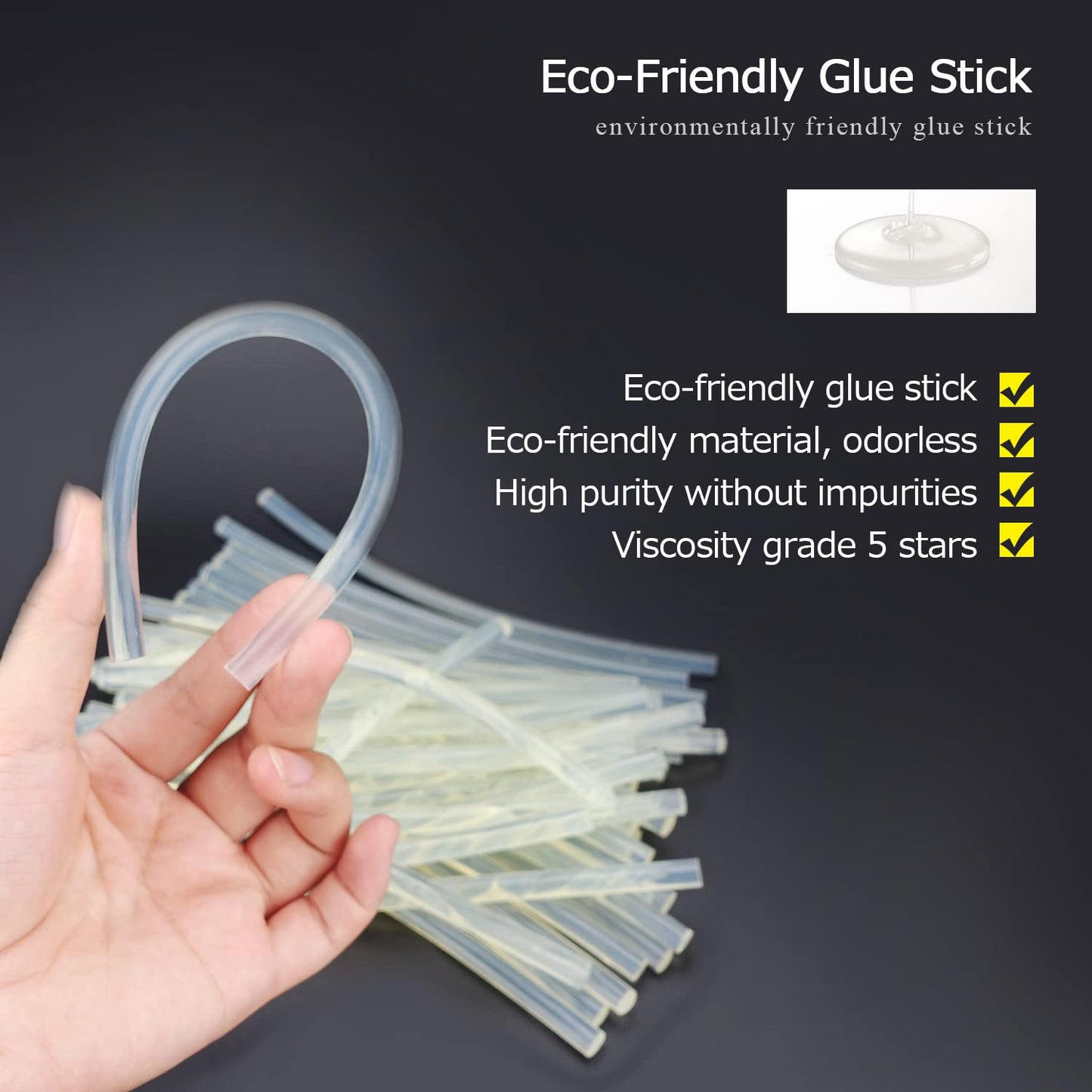 Hot glue gun kit, with 10 transparent glue sticks, 10 black glue sticks, 6 colored glue sticks, carving knife with 5 cutting heads, two pointed tweezers, 40W fast preheating glue gun