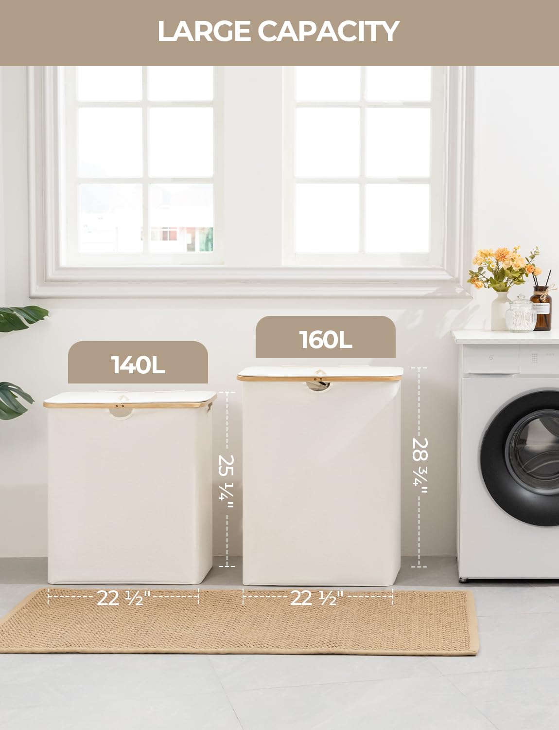 Large Laundry Hamper with Lid and Removable Bags