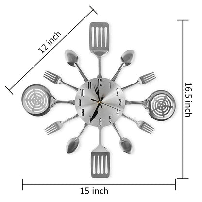CIGERA 16 Inch Cutlery Kitchen Wall Clocks with Fork and Spoon Dial, Silent Clock Movement and Battery Operated, Great Wall Decor and Housewarming Gifts