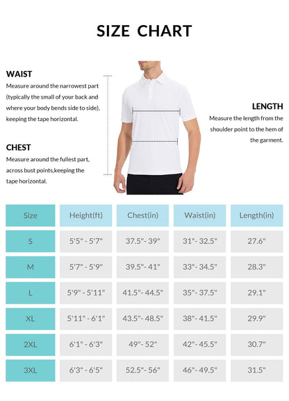 BALEAF Men‘s Polo Shirts Quick Dry Athletic Sport Work Shirts UPF 50+ White Large