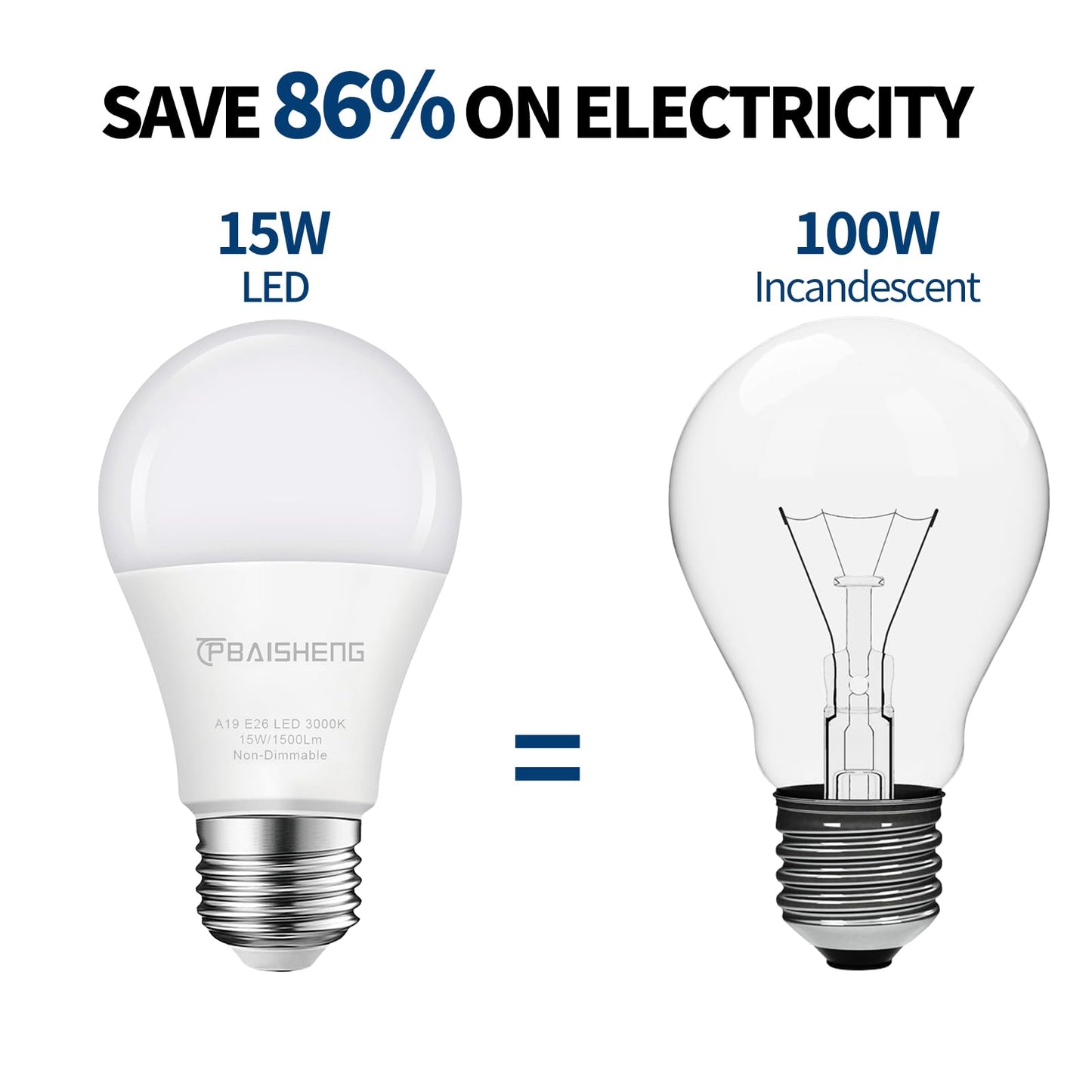 TPBAISHENG 15W LED Light Bulbs 100 Watt Equivalent, No Flicker, 1500 Lumens, 5000K Daylight Super Bright 100 Watt Equivalent Light A19 LED Bulb, Non-Dimmable, E26, CRI 85+, 30000+ Hours (6, 5000K)