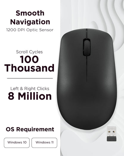 Lenovo 530 Wireless Mouse – Full Size Computer Mouse for PC, Laptop, Windows Computer - 2.4 GHz Nano USB Receiver - Ambidextrous Design - 12 Months Battery Life – Cordless