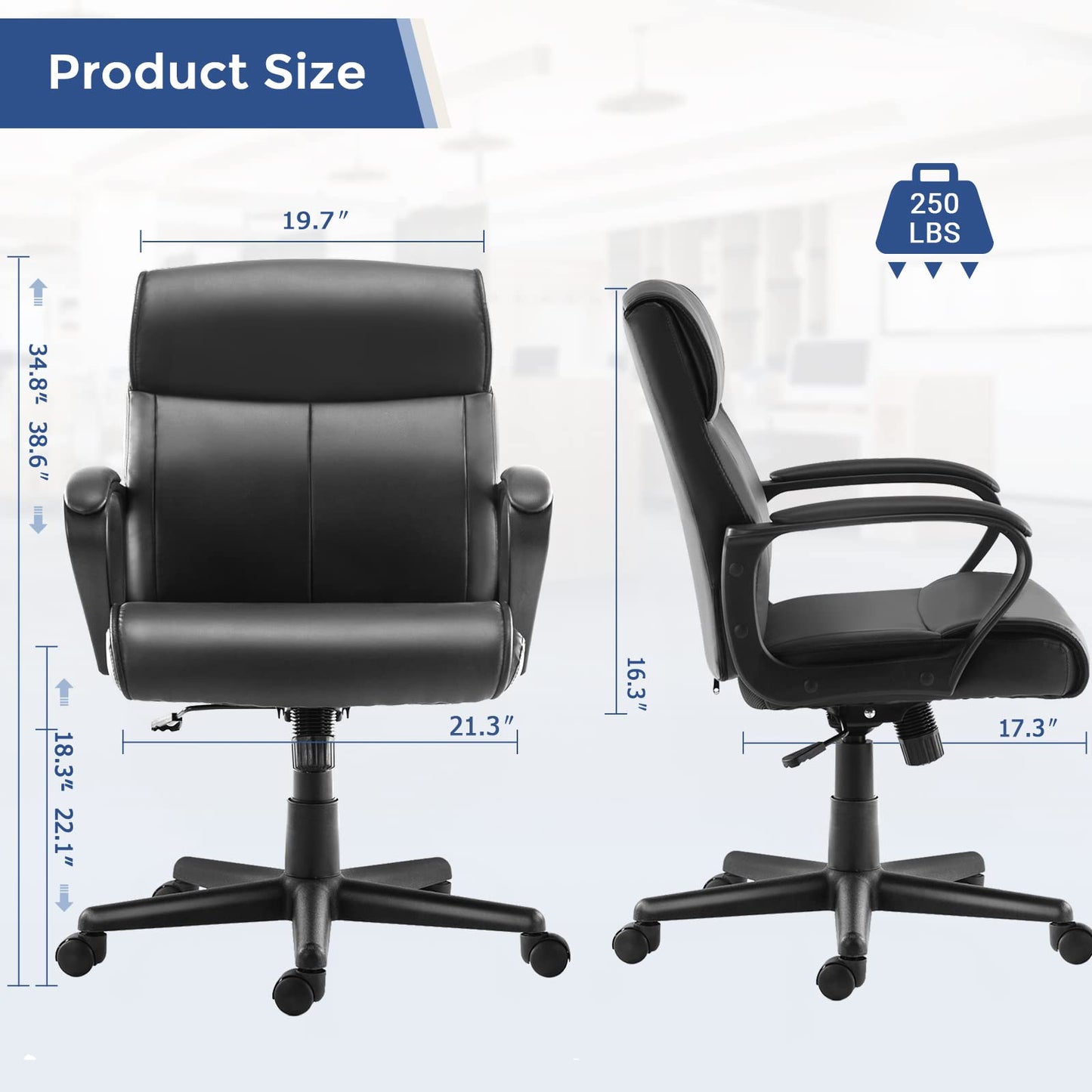 Office Chair Mid Back Desk Chair Adjustable High Ergonomic Computer PU Leather Chair with Lumbar Support Study Chair