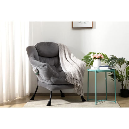 HollyHOME Modern Fabric Large Lazy Chair, Accent Oversized Comfy Reading Chair, Thick Padded Cozy Lounge Chair with Armrest, Steel Frame Leisure Sofa Chair for Living Room, Bedroom, Dorm, Smoky Grey