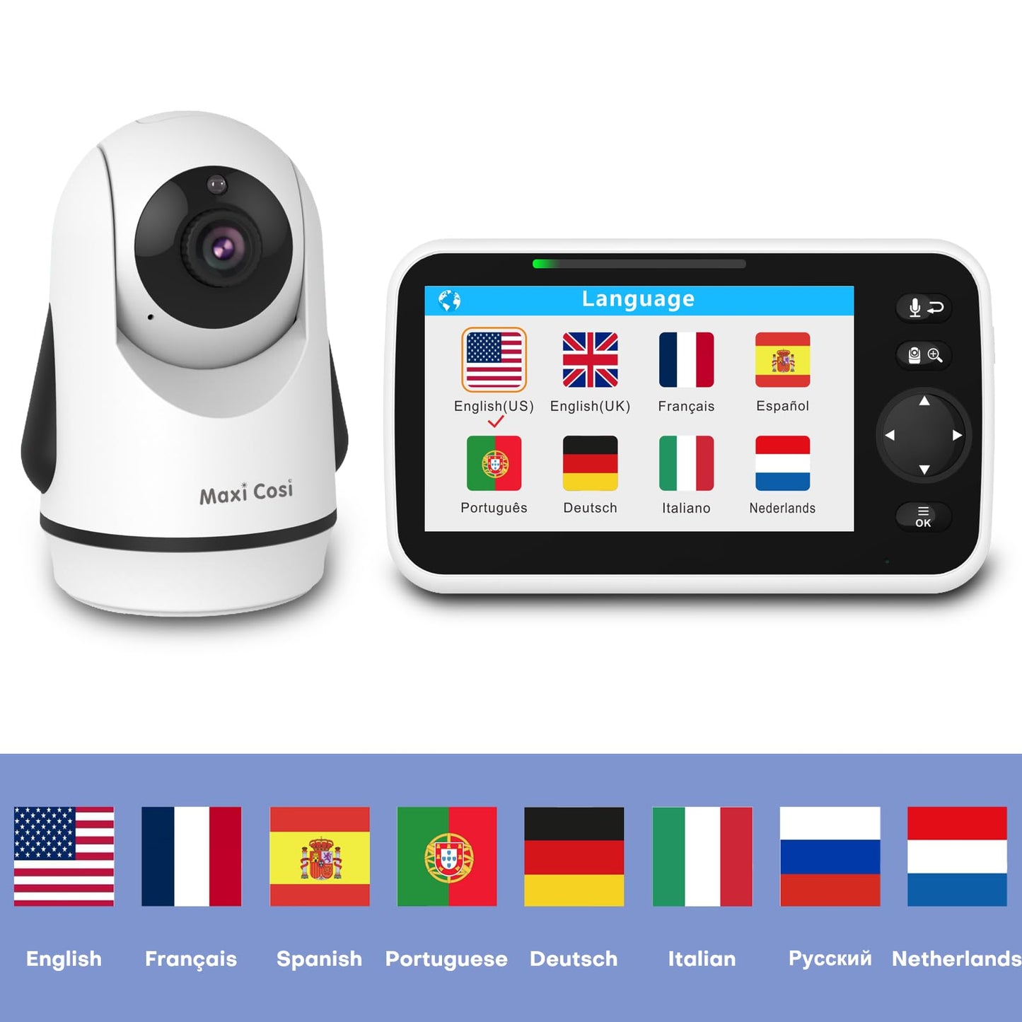 Maxi Cosi Baby Monitor with Camera and Audio, 5'' Sreen Baby Camera Monitor No WiFi,30-Hrs Battery, Pan-Tilt-Zoom Video Baby Monitors Portable,VOX, 2-Way Talk,Night Vision,8 Lullabies and 1000ft Range