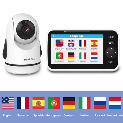 Maxi Cosi Baby Monitor with Camera and Audio, 5'' Sreen Baby Camera Monitor No WiFi,30-Hrs Battery, Pan-Tilt-Zoom Video Baby Monitors Portable,VOX, 2-Way Talk,Night Vision,8 Lullabies and 1000ft Range