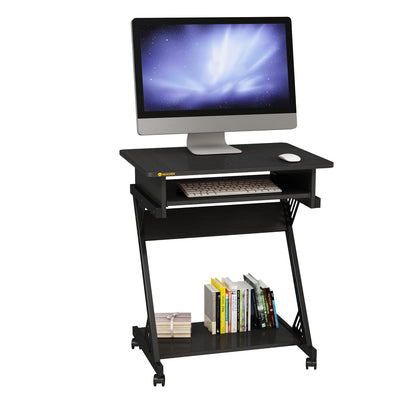 ALISENED 2 Tier Computer Desk with Keyboard Tray, 23.6" Home Office Desk Computer Workstation Rolling Study PC Laptop Table for Small Spaces,Z-Shaped Small Compact Study Table
