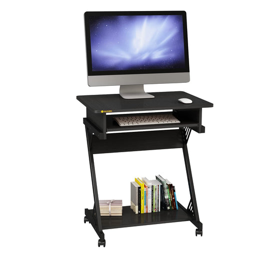 ALISENED 2 Tier Computer Desk with Keyboard Tray, 23.6" Home Office Desk Computer Workstation Rolling Study PC Laptop Table for Small Spaces,Z-Shaped Small Compact Study Table