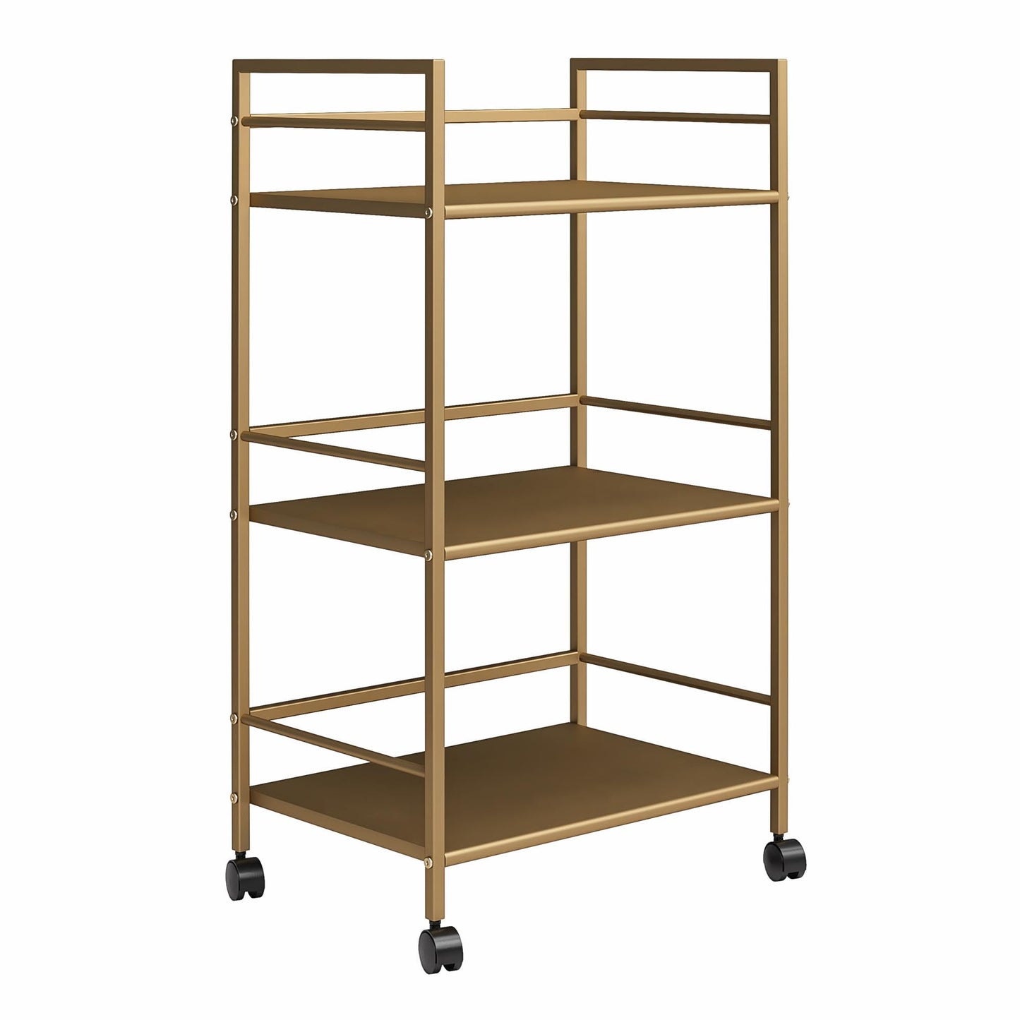 Novogratz Helix Small Bar Cart for the Home, 3 Tier Rolling Cart With Wheels, Kitchen Cart with Storage for Beverages and Wine, Gold