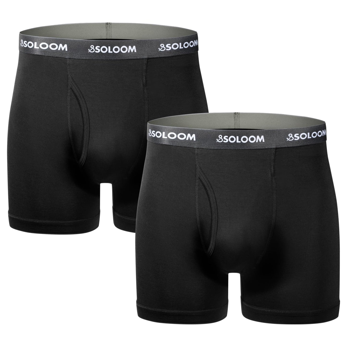 SOLOOM Mens Boxer Briefs, Moisture Wicking & Breathable Stretch Underwear For Men, Soft Full-Rise Mens Underwear 2 Pack Black