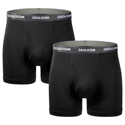 SOLOOM Mens Boxer Briefs, Moisture Wicking & Breathable Stretch Underwear For Men, Soft Full-Rise Mens Underwear 2 Pack Black