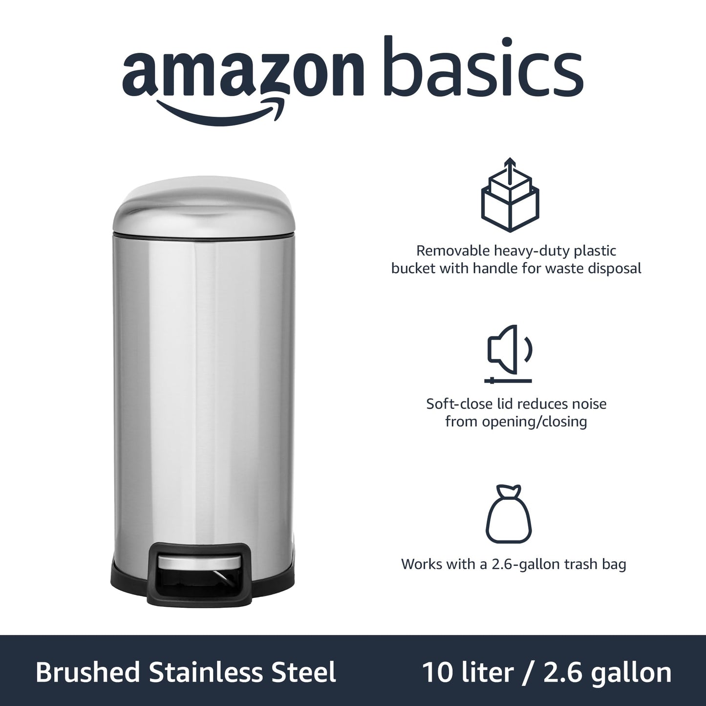 10L Amazon Basics D-Shaped Trash Can with Lid