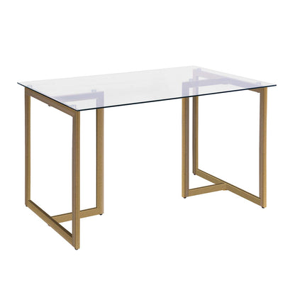 FurnitureR 47" Modern Rectangular Spacious Tempered Glass Tabletop & Gold Base Elegant Home Kitchen Room Dining Table, Gold