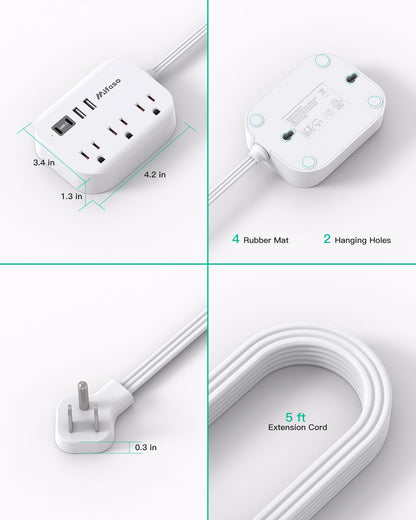 Mifaso 5Ft Power Strip with 4 USB Ports