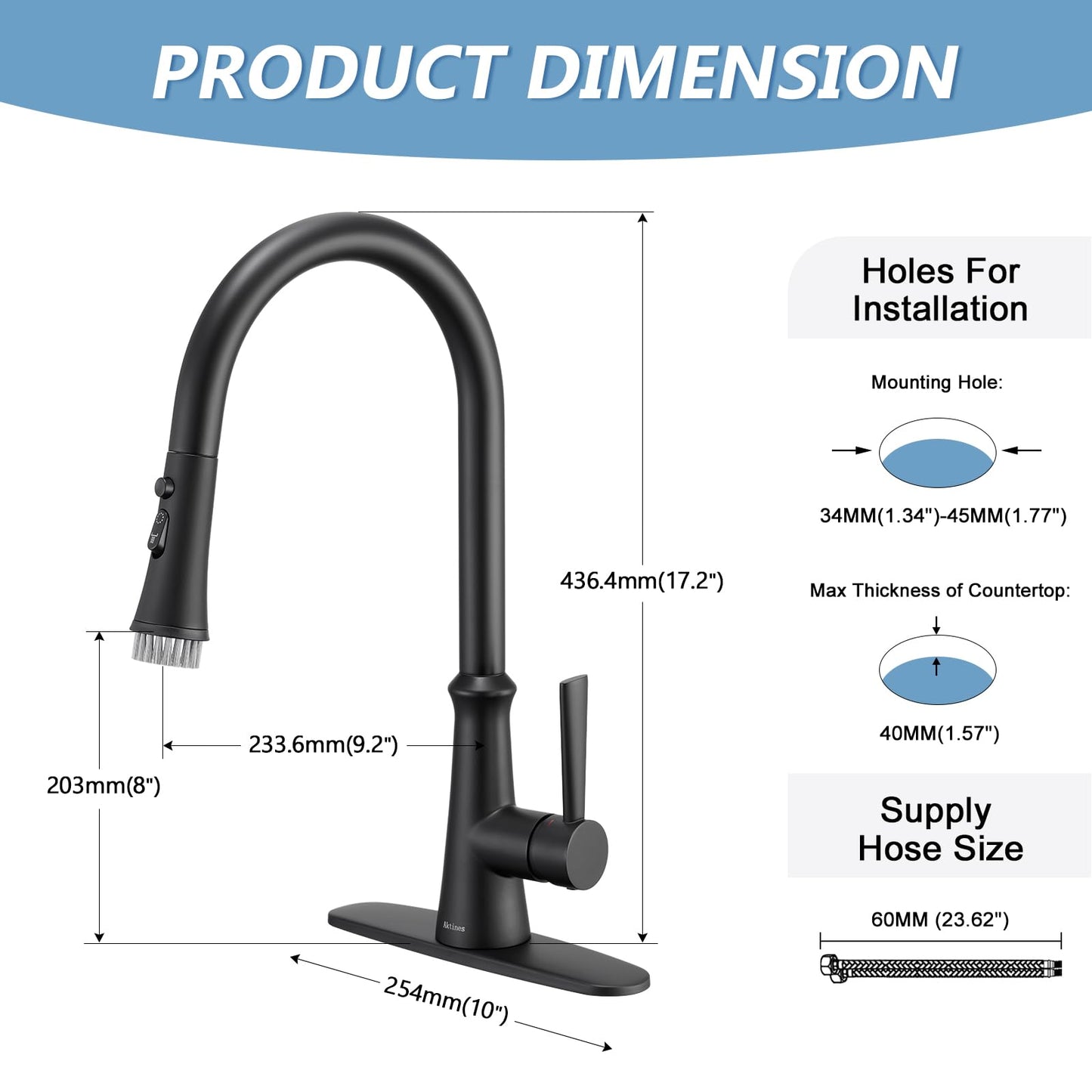 Aktines Matte Black Kitchen Faucet with Sprayer