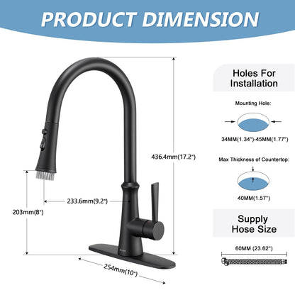 Aktines Matte Black Kitchen Faucet with Sprayer