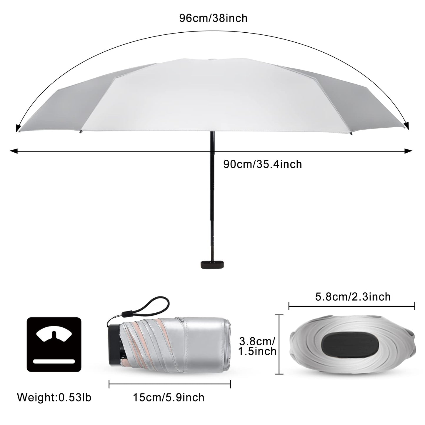 LEAGERA Mini Umbrella For Purse - UPF 50+ UV Blocker Sun Protection Umbrella, Small Micro Travel Parasol Design for Women, Black