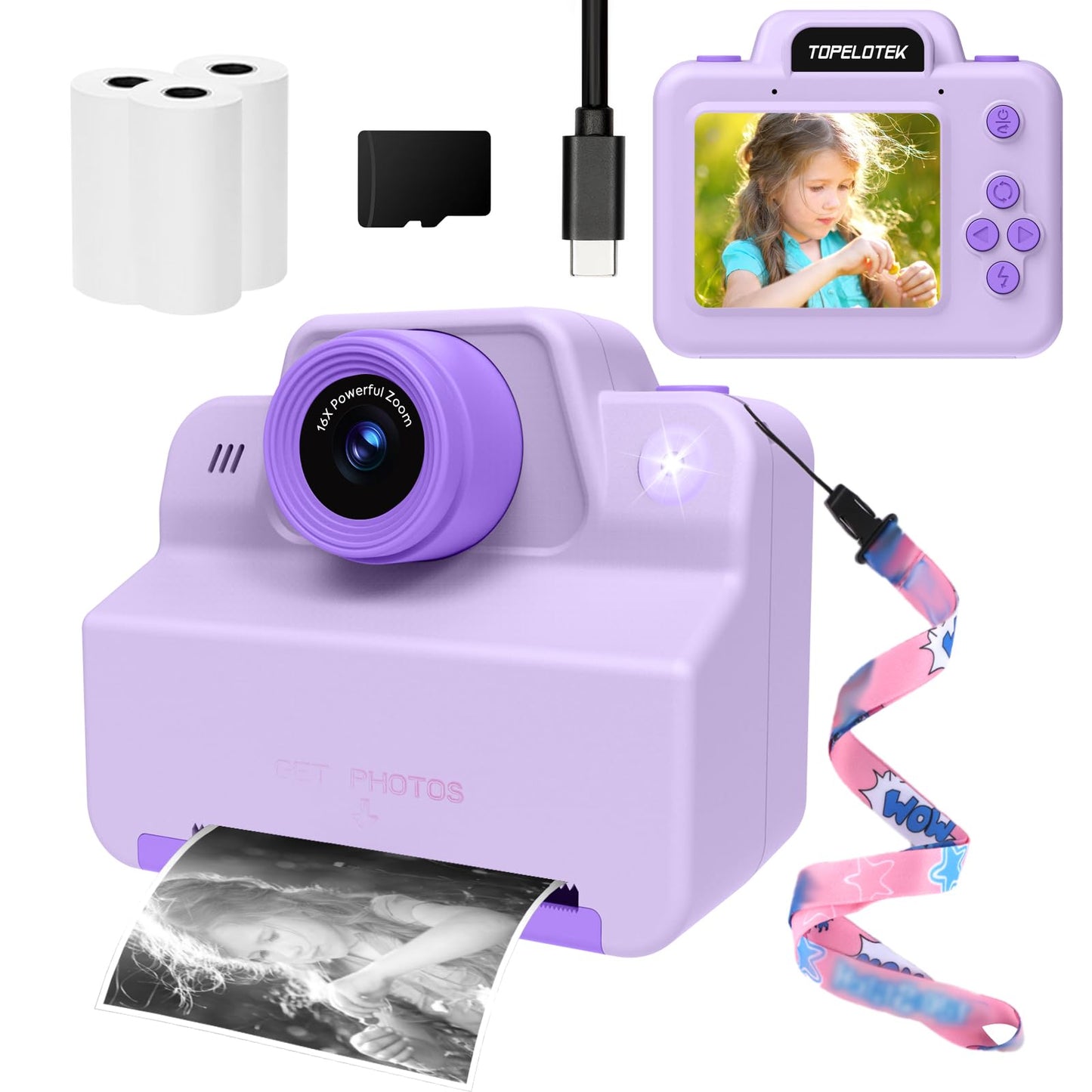 Kids Camera Instant Print Photos, Instant Print Camera for Kids Instant Camera Print Pictures Instantly, Toy Camera Instant Print Toddler Camera for Girls Boys 3 4 5 6 7 8 9 10 11 12 Years(Purple)