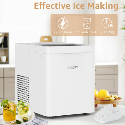 CEBORY Countertop Ice Maker, 9Pcs/6Mins, 36Lbs/24Hrs, Self-Cleaning Ice Machine with 2 Ice Scoop and Basket, One-Click Operation 2 Sizes of Bullet Ice, Portable Ice Maker for Home/Kitchen/Office/Bar